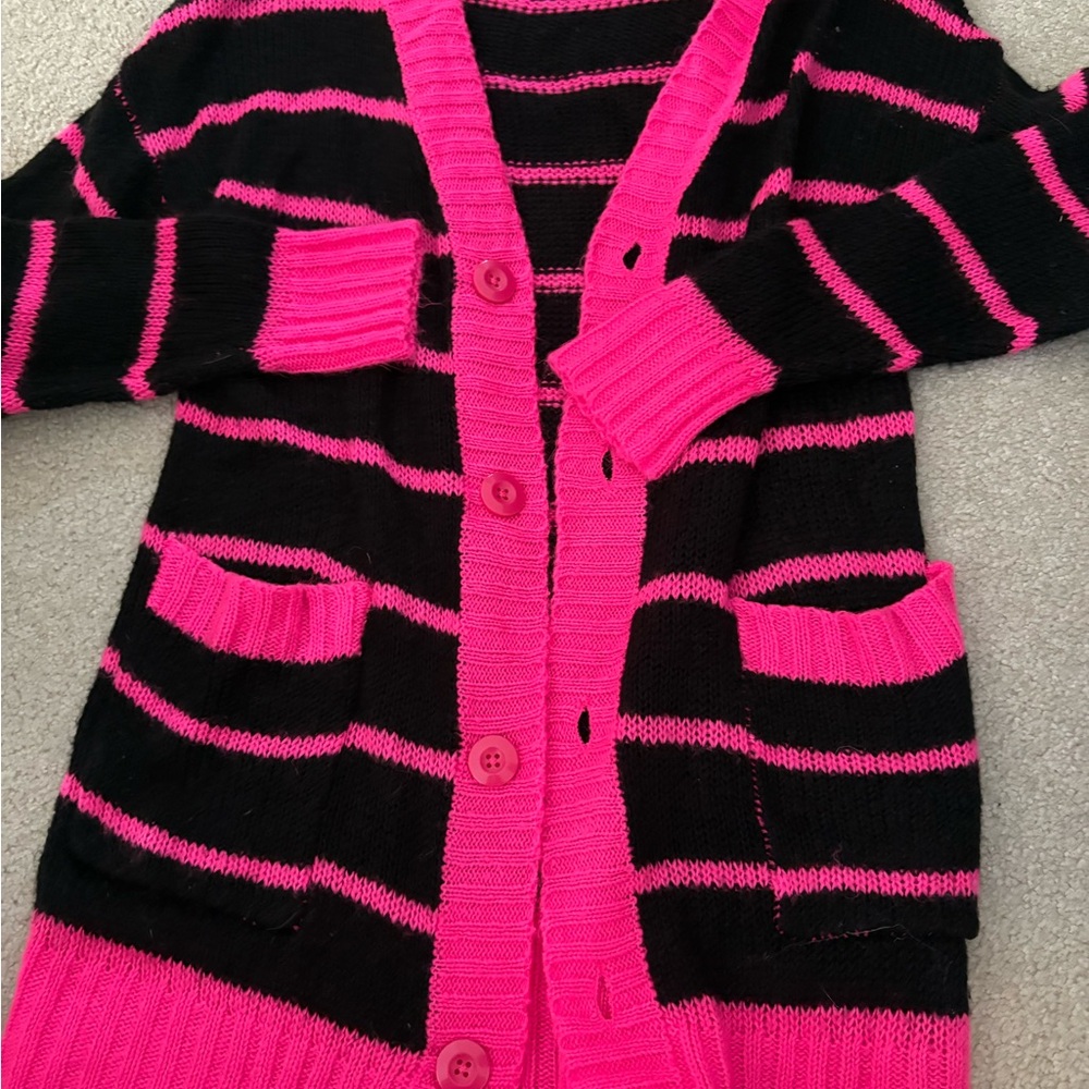 LuLaRoe Pink and Black Striped Cardigan